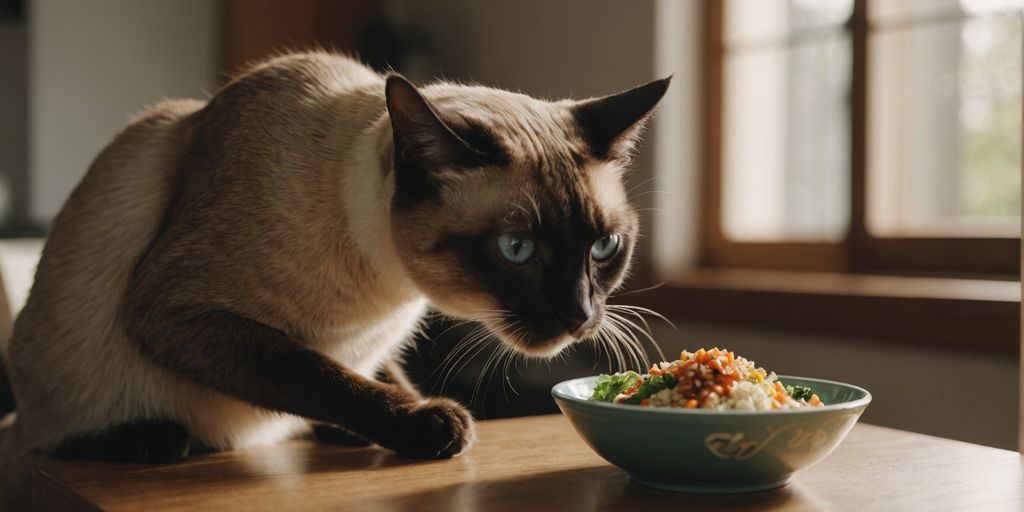 Siamese cat enjoying a nutritious meal in a bowl