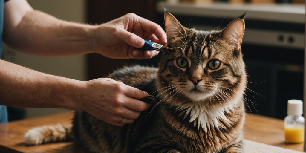 Owner brushing a Maine Coon cat's fur gently